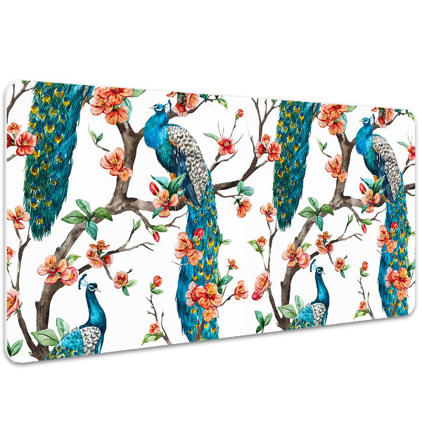 Large desk pad PVC protector colorful peacock