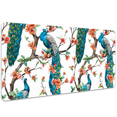 Large desk pad PVC protector colorful peacock