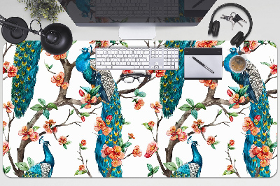 Large desk pad PVC protector colorful peacock