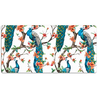 Large desk pad PVC protector colorful peacock