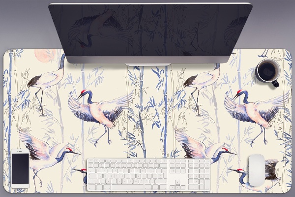 Large desk mat table protector dancing cranes