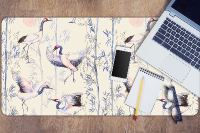 Large desk mat table protector dancing cranes