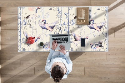 Large desk mat table protector dancing cranes