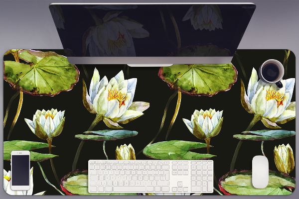Large desk mat table protector lotus flowers