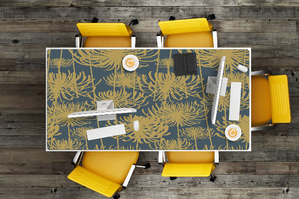 Large desk pad PVC protector flowers gold