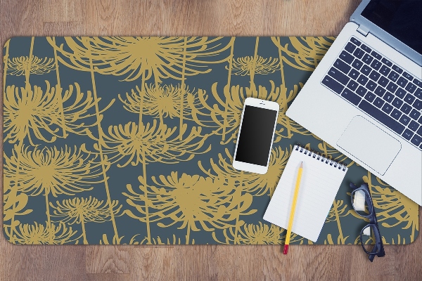 Large desk pad PVC protector flowers gold