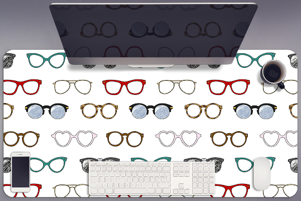 Large desk mat table protector retro glasses