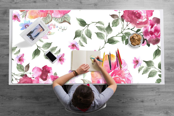 Large desk mat table protector watercolor Roses