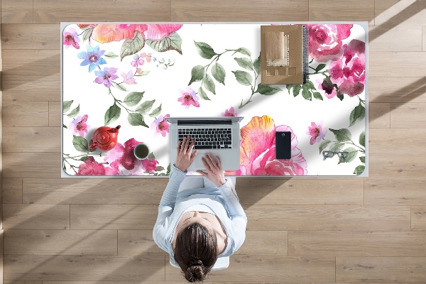 Large desk mat table protector watercolor Roses