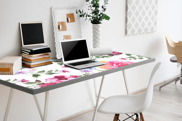 Large desk mat table protector watercolor Roses