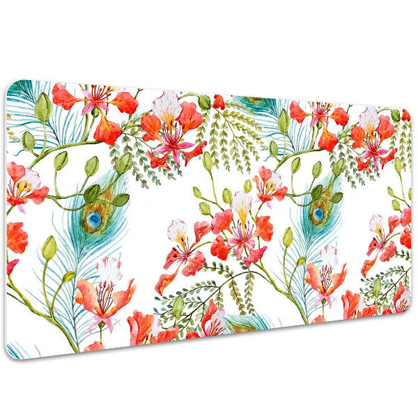 Large desk mat for children Peacock feathers