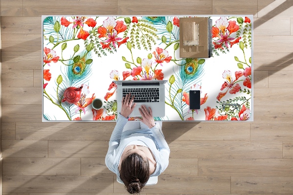 Large desk mat for children Peacock feathers