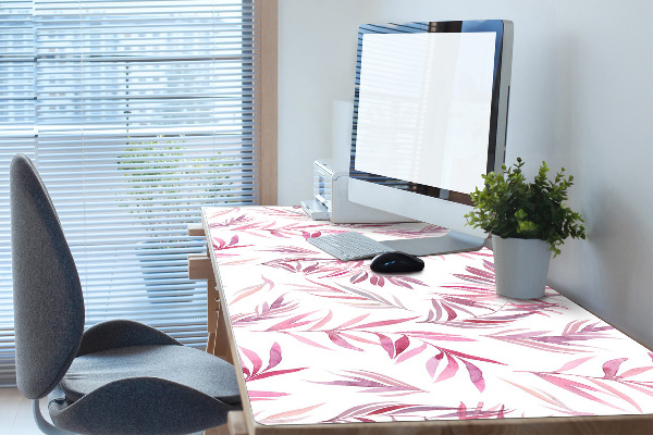 Large desk mat table protector pink leaves