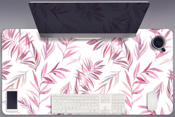 Large desk mat table protector pink leaves