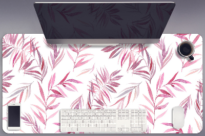 Large desk mat table protector pink leaves