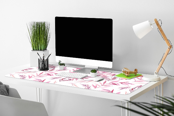Large desk mat table protector pink leaves