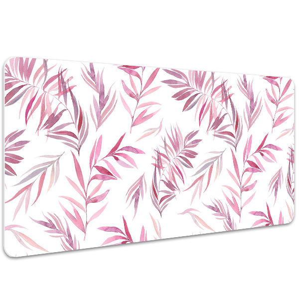 Large desk mat table protector pink leaves