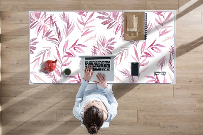 Large desk mat table protector pink leaves