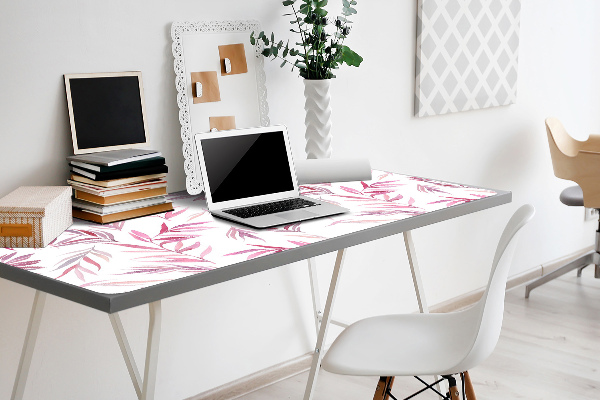 Large desk mat table protector pink leaves