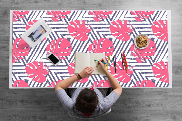 Large desk mat table protector pink leaves