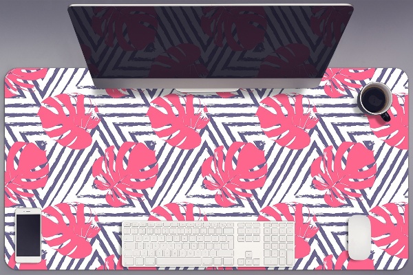 Large desk mat table protector pink leaves