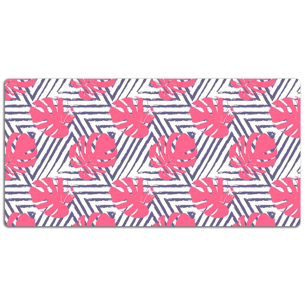 Large desk mat table protector pink leaves