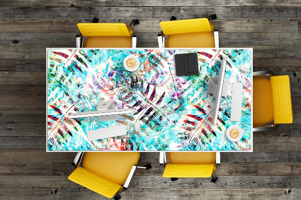 Large desk mat table protector prints of leaves