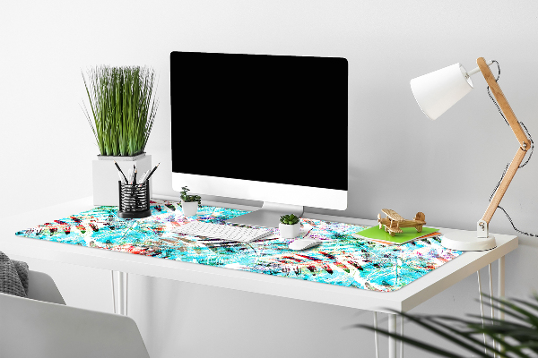 Large desk mat table protector prints of leaves