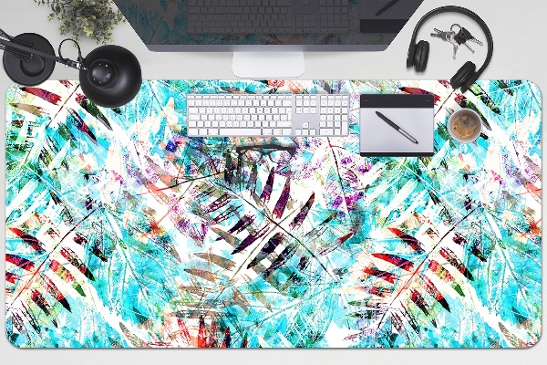 Large desk mat table protector prints of leaves