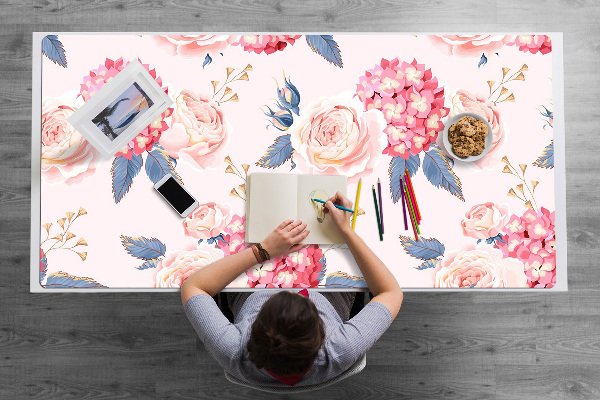 Large desk mat for children hydrangeas