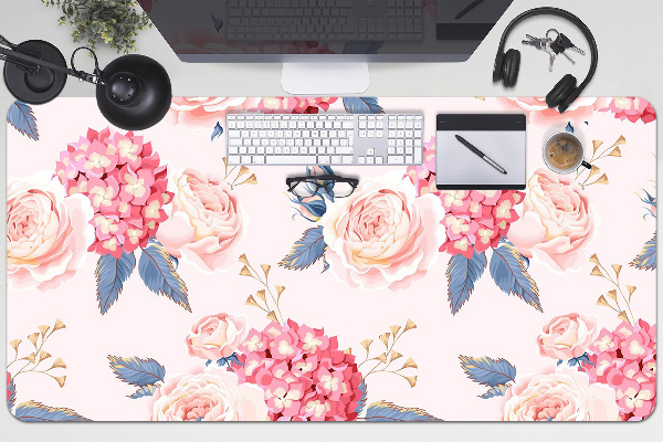 Large desk mat for children hydrangeas