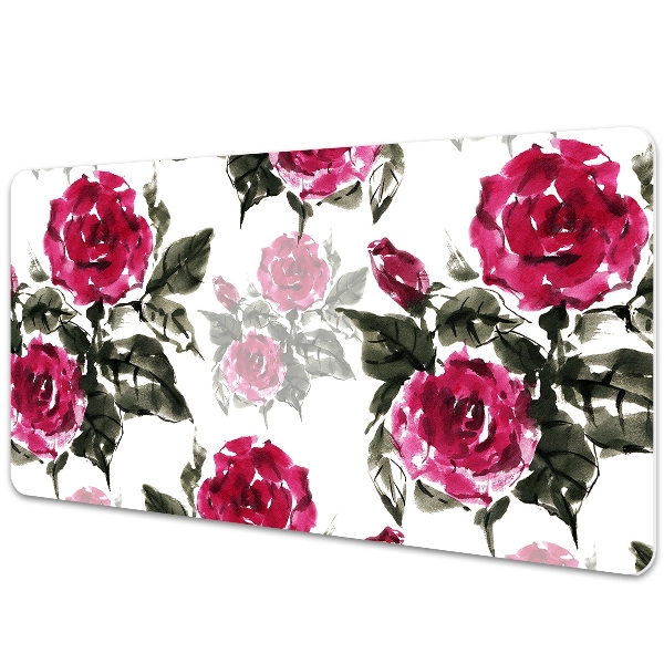 Large desk mat table protector painted roses