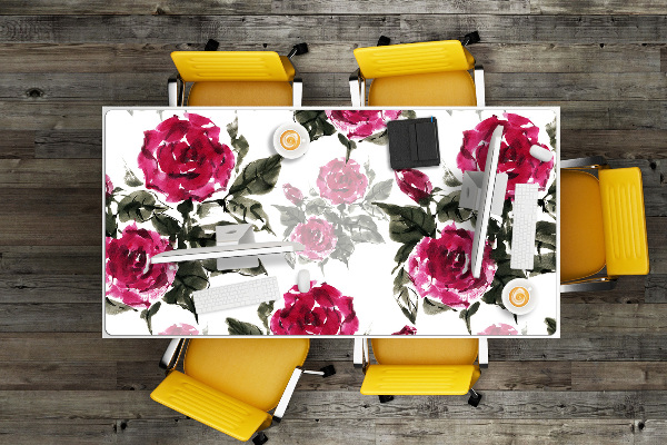 Large desk mat table protector painted roses