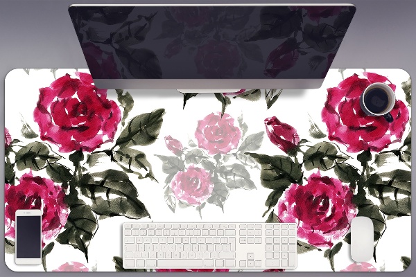 Large desk mat table protector painted roses