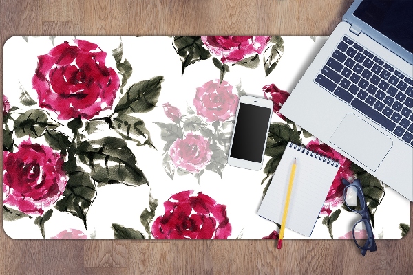 Large desk mat table protector painted roses