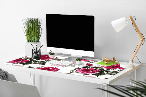 Large desk mat table protector painted roses