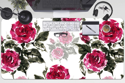 Large desk mat table protector painted roses