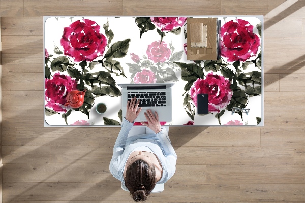 Large desk mat table protector painted roses