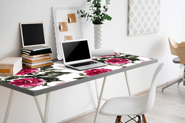 Large desk mat table protector painted roses