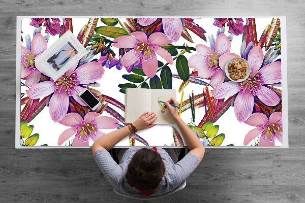 Large desk mat table protector pink flowers