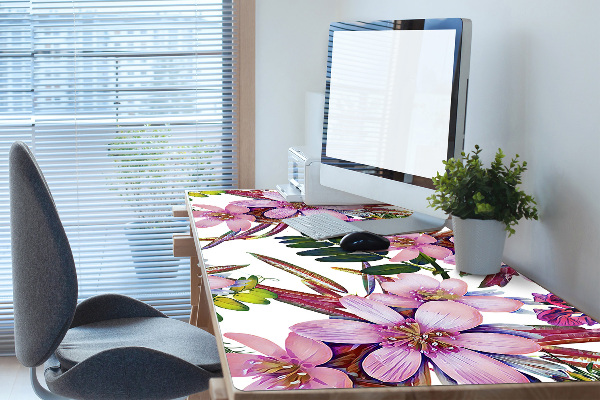 Large desk mat table protector pink flowers