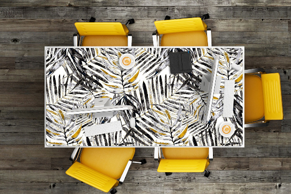 Large desk mat table protector black leaves