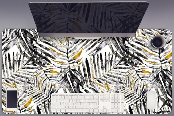 Large desk mat table protector black leaves