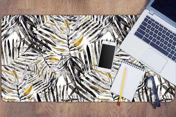 Large desk mat table protector black leaves