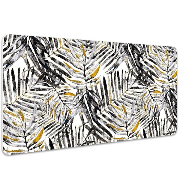 Large desk mat table protector black leaves
