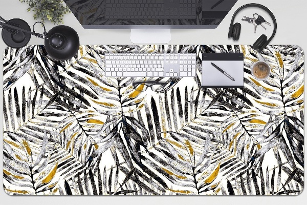 Large desk mat table protector black leaves