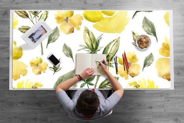 Large desk pad PVC protector yellow flowers