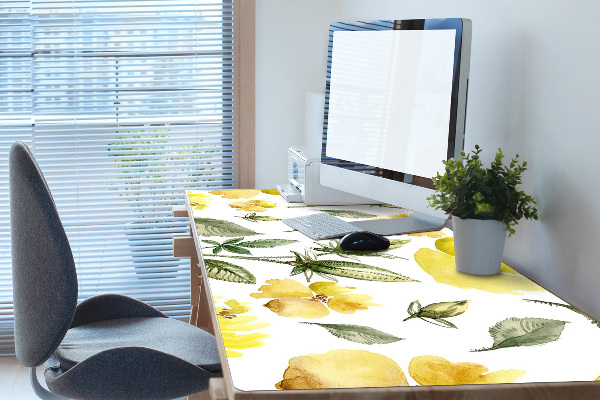 Large desk pad PVC protector yellow flowers
