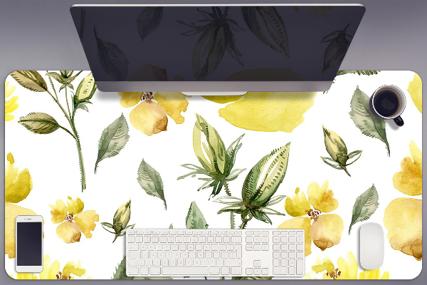 Large desk pad PVC protector yellow flowers
