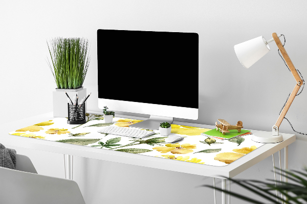 Large desk pad PVC protector yellow flowers